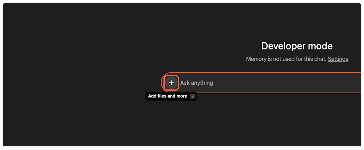 Click on Add files and more button to use YouTube Transcript MCP