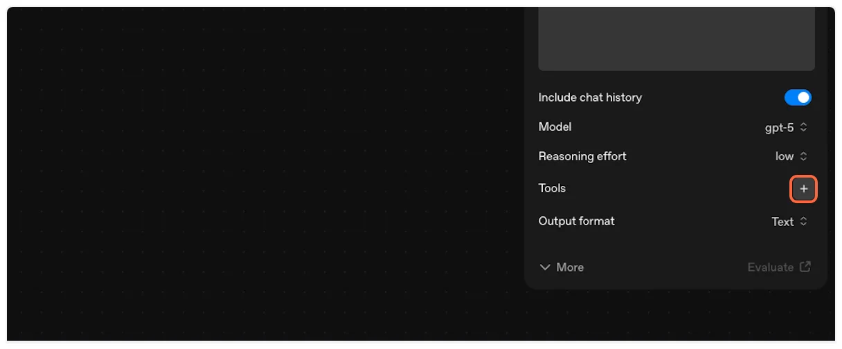 Click the plus icon in Tools section to add YouTube Transcript MCP