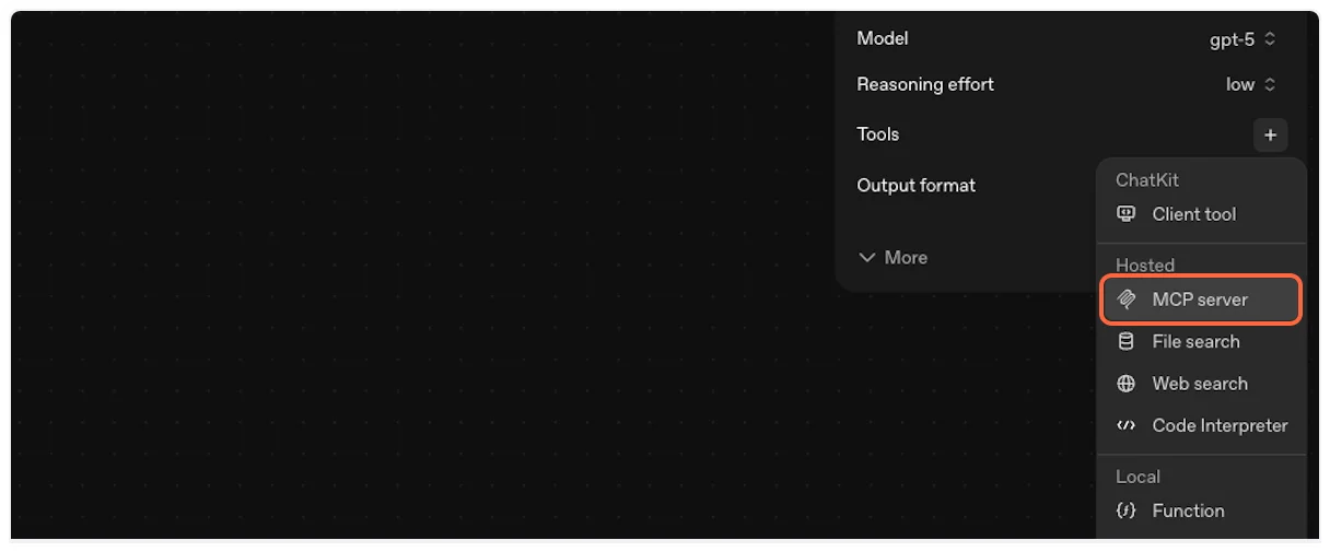Select MCP server option for YouTube Transcript API integration